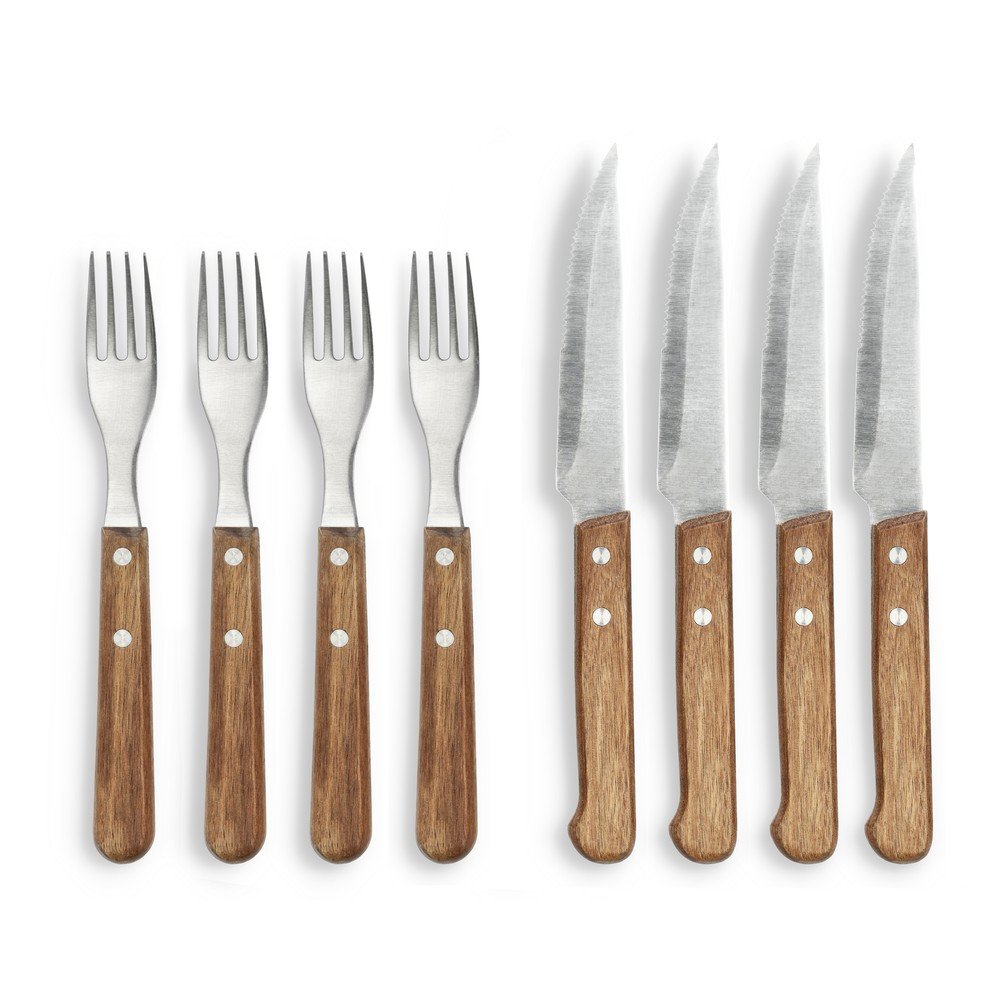 Ezüstszínű-natúr színű rozsdamentes acél steak evőeszköz készlet 8 db-os – Holm