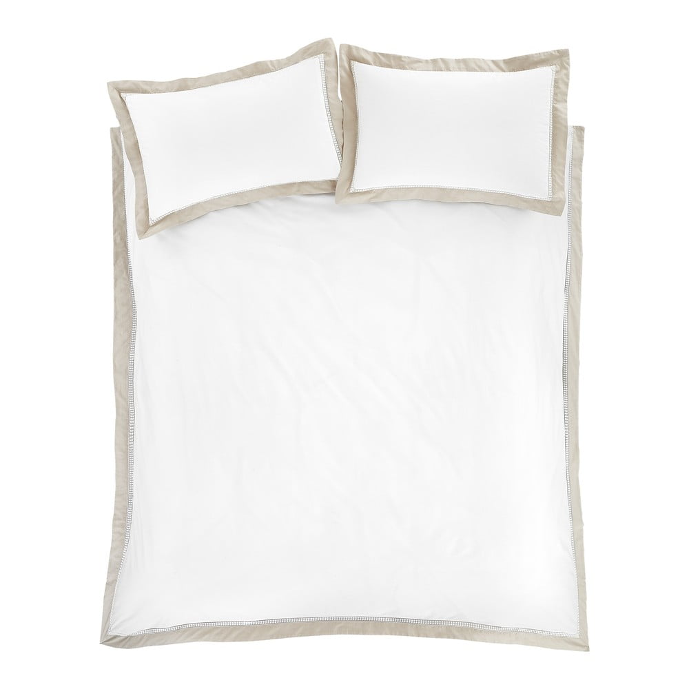 Fehér-bézs kétszemélyes-hosszabbított pamut ágyneműhuzat 230x220 cm Oxford Lace – Bianca