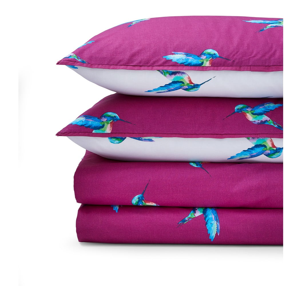 Fehér-lila kétszemélyes pamut ágyneműhuzat 200x200 cm Hummingbird – Their Nibs