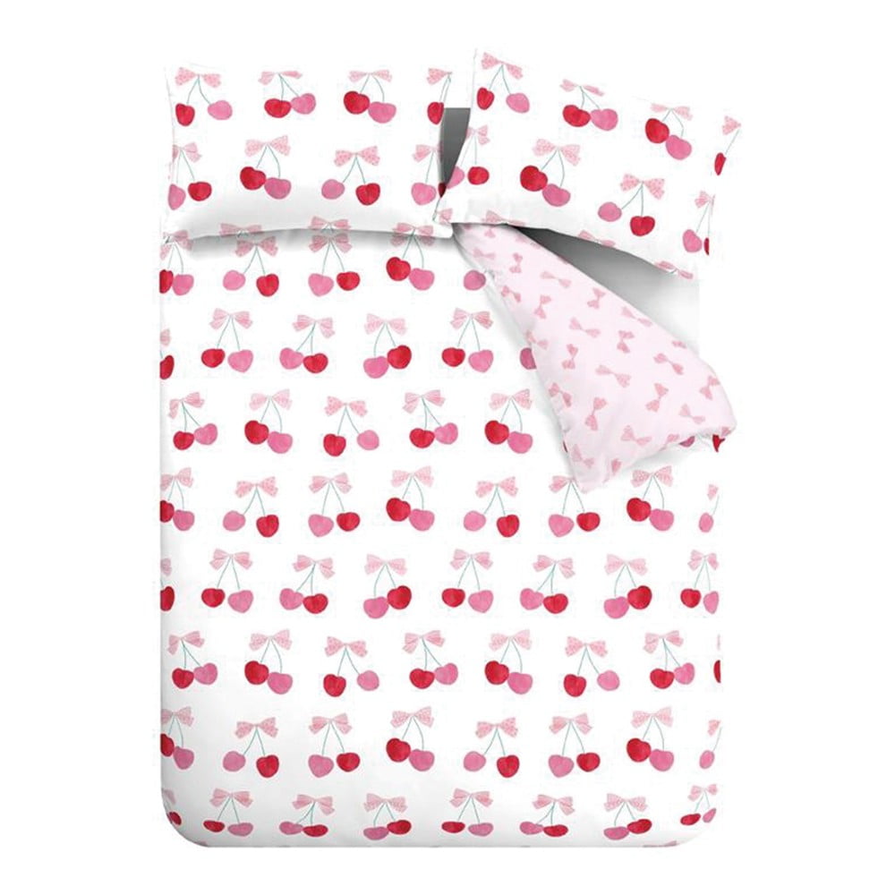 Fehér-rózsaszín kétszemélyes ágyneműhuzat 200x200 cm Cherries and Bows – Catherine Lansfield