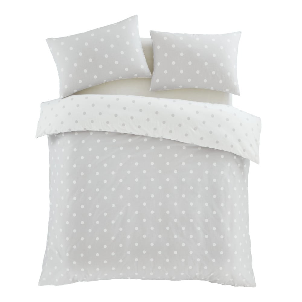 Fehér-szürke egyszemélyes flanel ágyneműhuzat 135x200 cm Polka Dot – Catherine Lansfield
