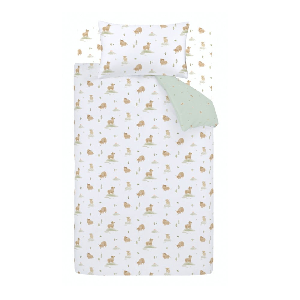 Fehér-zöld egyszemélyes pamut gyerek ágyneműhuzat 135x200 cm Mini Moo Cow – Bianca