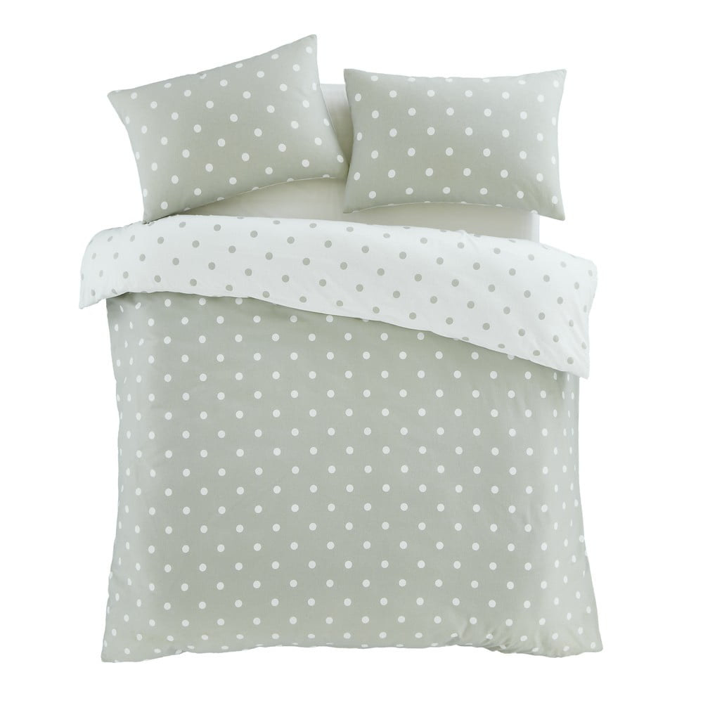 Fehér-zöld kétszemélyes-hosszabbított flanel ágyneműhuzat 230x220 cm Polka Dot – Catherine Lansfield