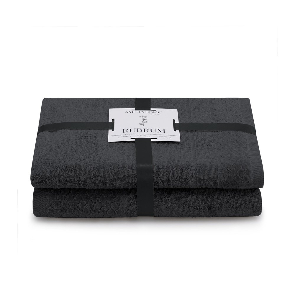 Fekete frottír pamut törölköző és fürdőlepedő készlet 2 db-os Rubrum – Restilo
