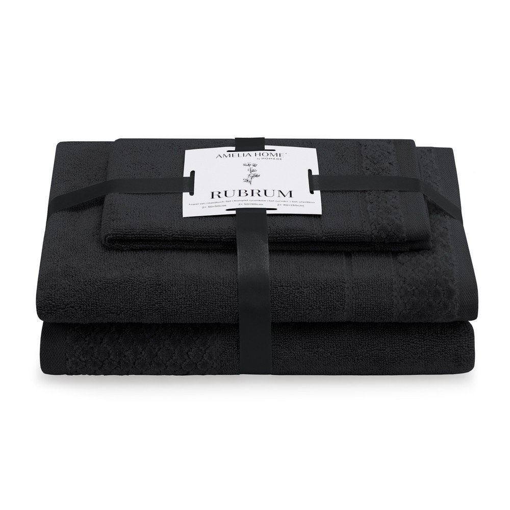 Fekete frottír pamut törölköző és fürdőlepedő készlet 3 db-os Rubrum – Restilo