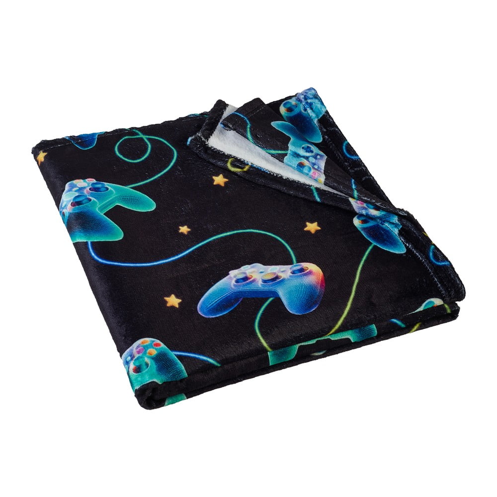 Fekete-kék mikroplüss gyerek takaró 130x170 cm Gamer – Catherine Lansfield