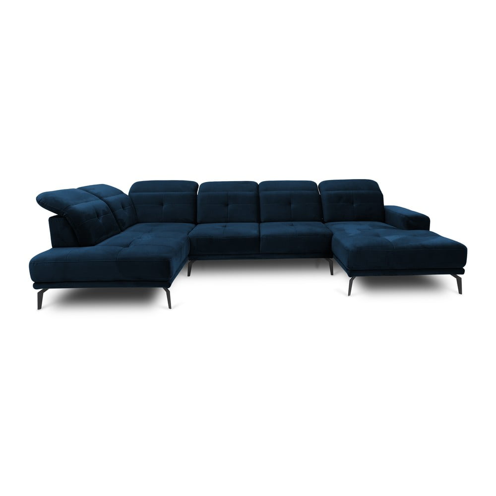 Kék bársony sarokkanapé (bal oldali-U alakú) Bretan – ELTAP