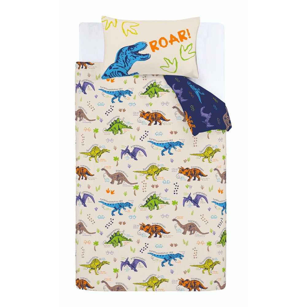 Kék-bézs egyszemélyes gyerek ágyneműhuzat 135x200 cm Prehistoric Dinosaurs – Catherine Lansfield