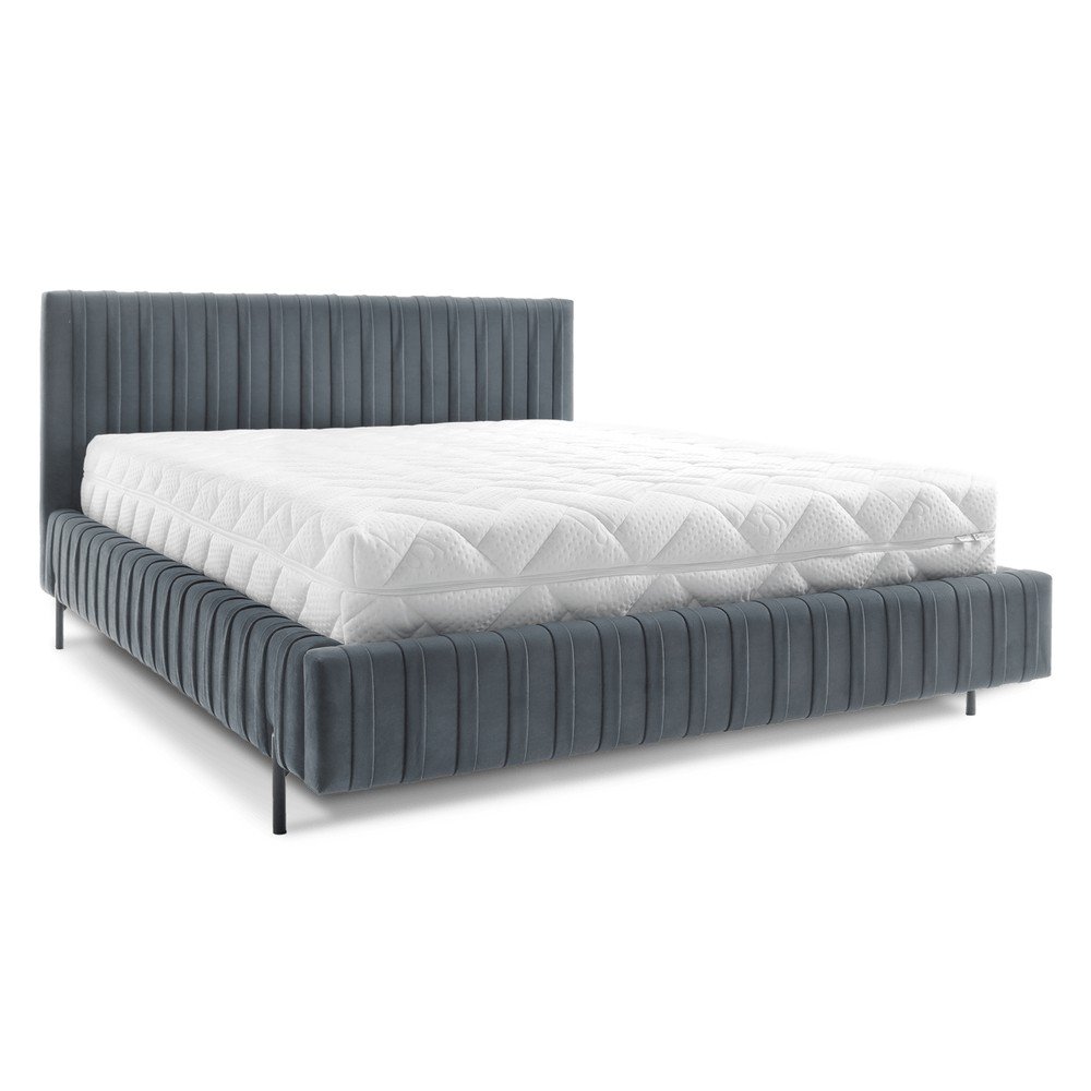 Kék kárpitozott ágyneműtartós franciaágy ágyráccsal 180x200 cm Plissa – ELTAP