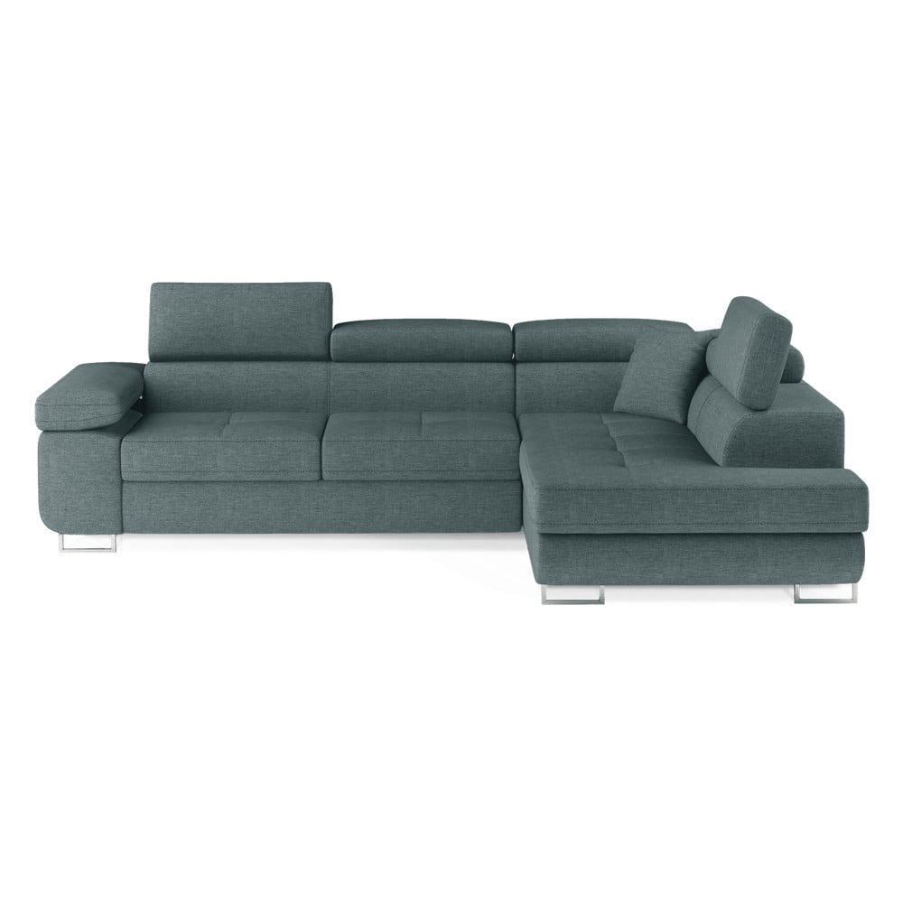 Kék kinyitható-tárolóhelyes sarokkanapé (jobb oldali-L alakú) Anton – ELTAP