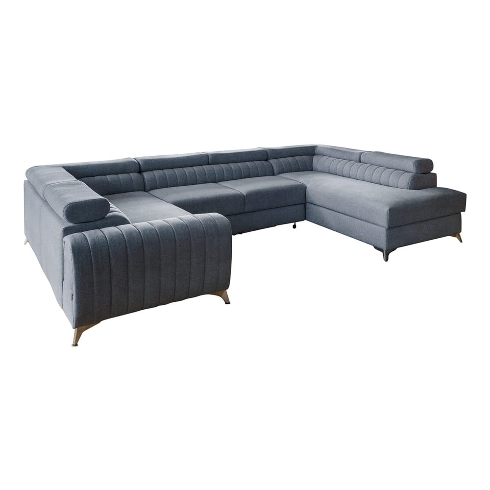 Kék kinyitható-tárolóhelyes sarokkanapé (jobb oldali-U alakú) Louis – ELTAP