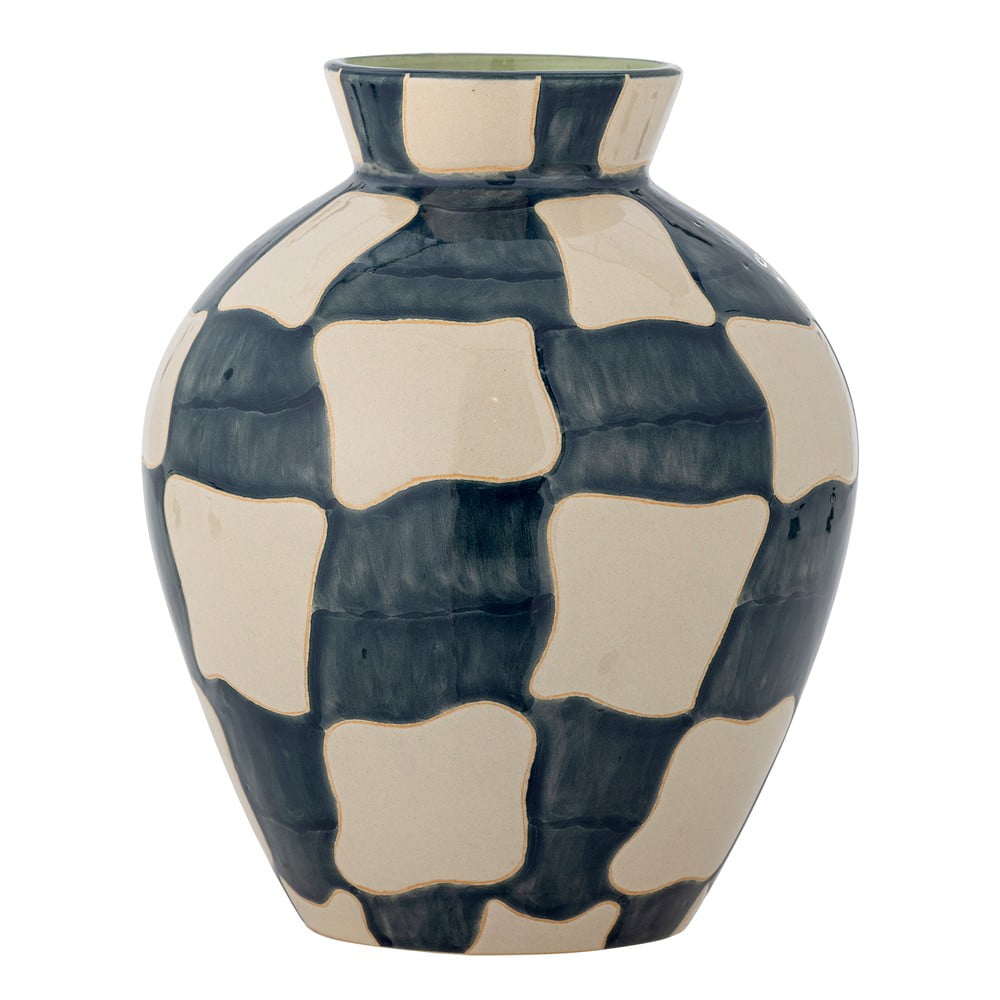 Kék-krémszínű üveg kézzel festett váza (magasság 24 cm) Check – Bloomingville