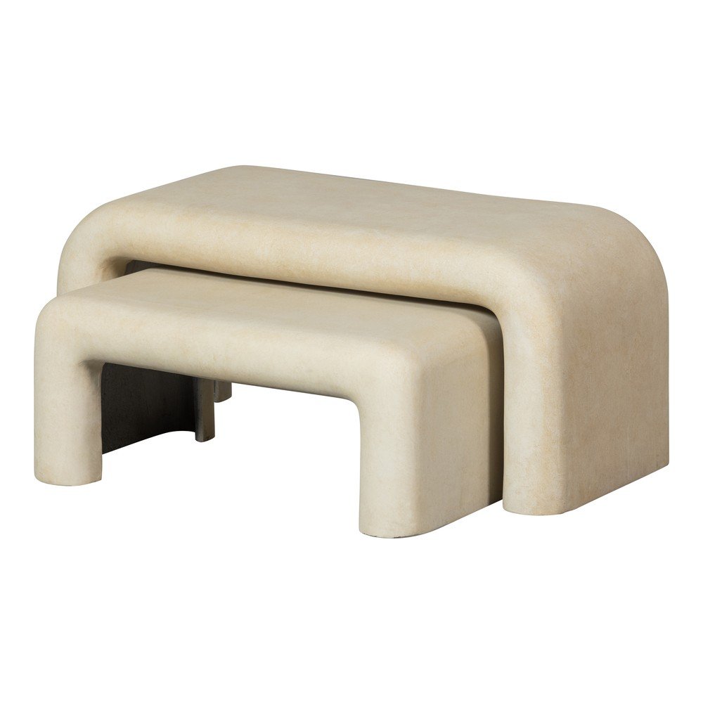 Krémszínű dohányzóasztal szett 2 db-os kő dekorral 42x92 cm Stani – WOOOD