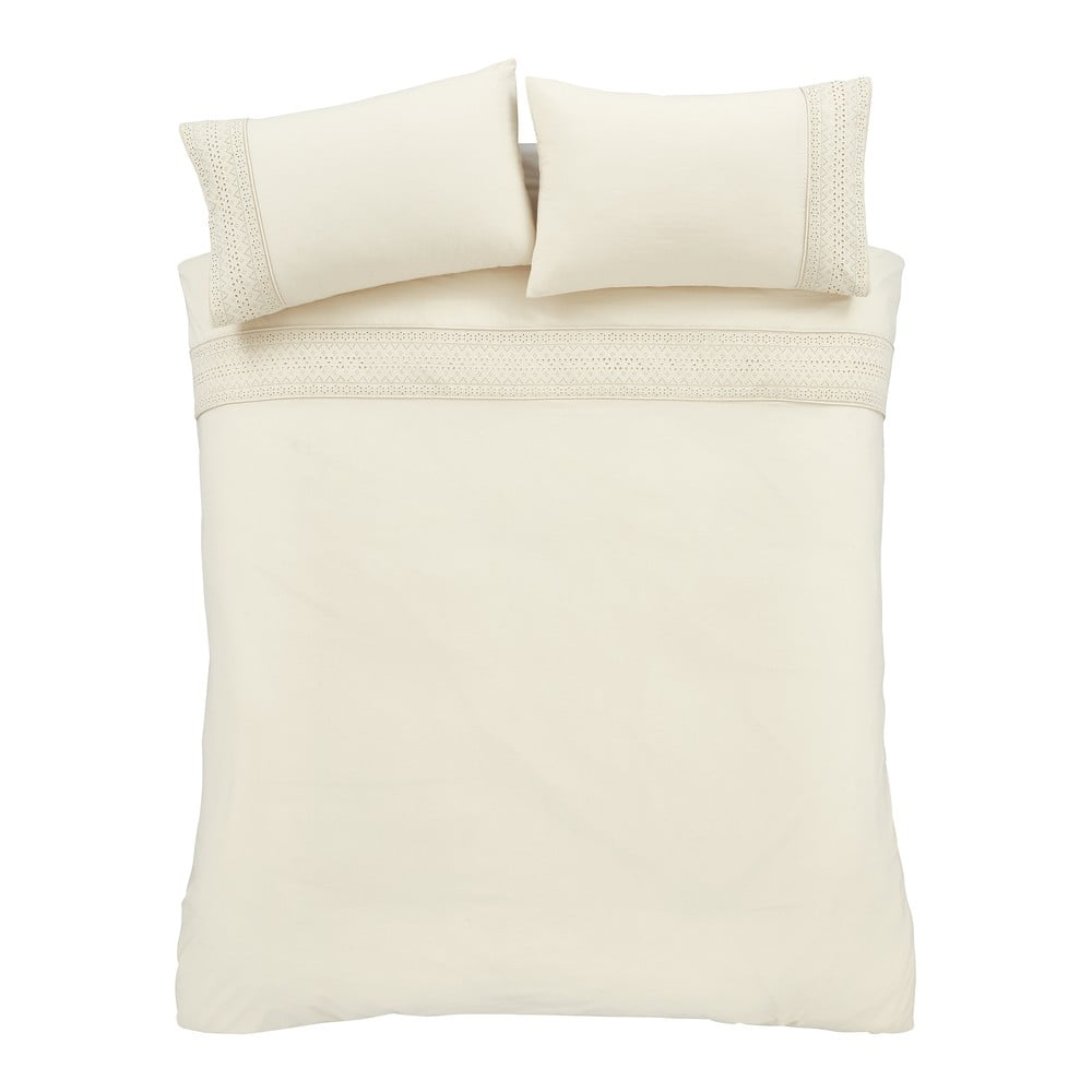 Krémszínű egyszemélyes ágyneműhuzat 135x200 cm Broderie Anglaise – Catherine Lansfield