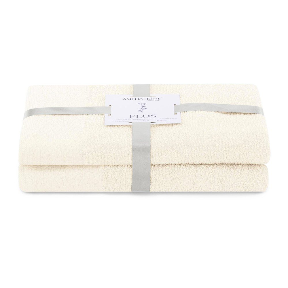 Krémszínű frottír pamut törölköző és fürdőlepedő készlet 2 db-os Flos – Restilo
