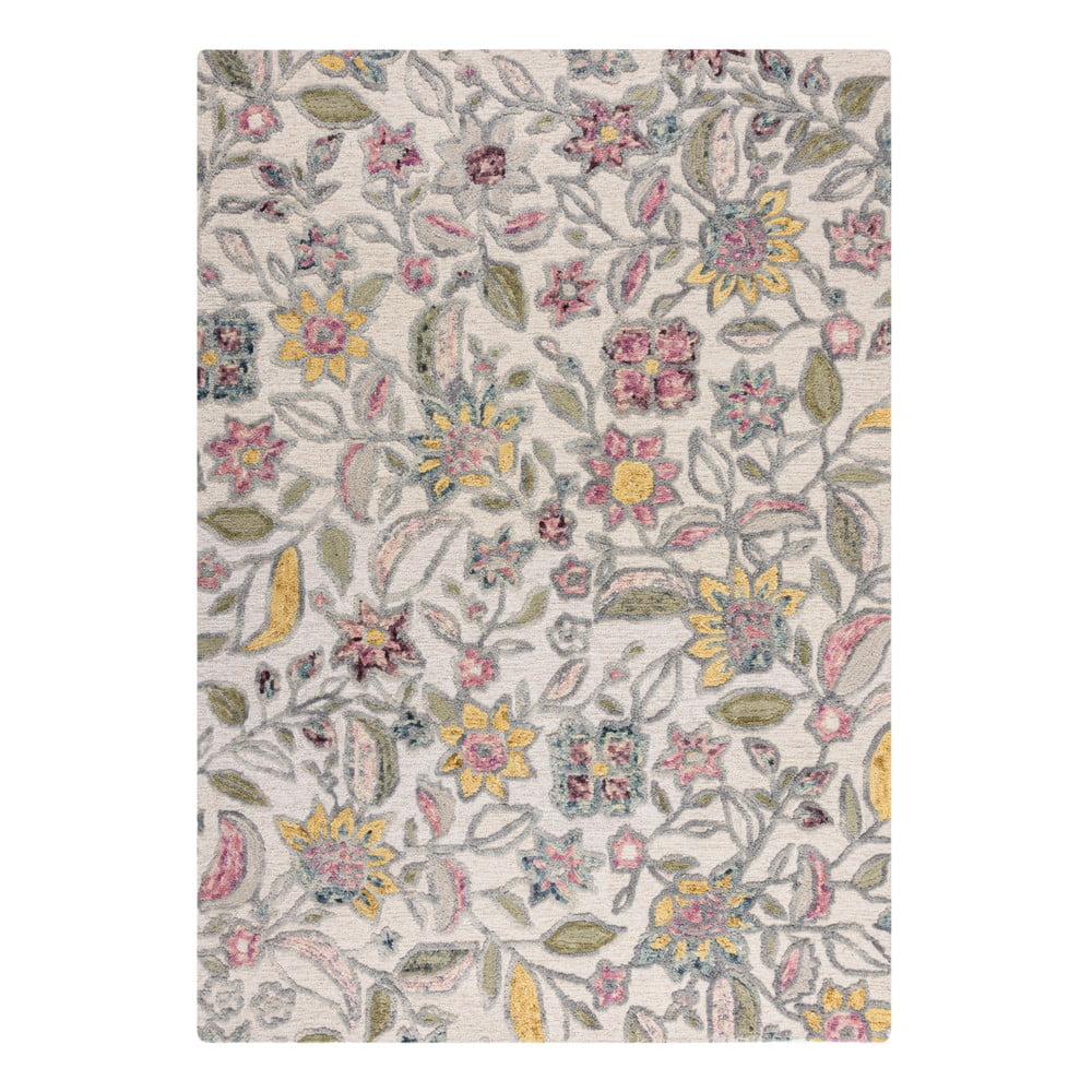 Krémszínű kézi szövésű gyapjú szőnyeg 200x290 cm Tania Floral – Flair Rugs