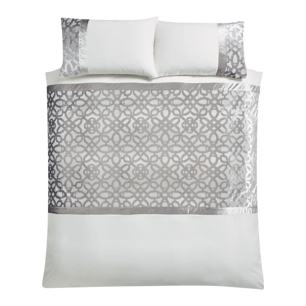 Krémszínű-szürkésbézs kétszemélyes-hosszabbított bársony ágyneműhuzat 230x220 cm Lattice Cut – Catherine Lansfield