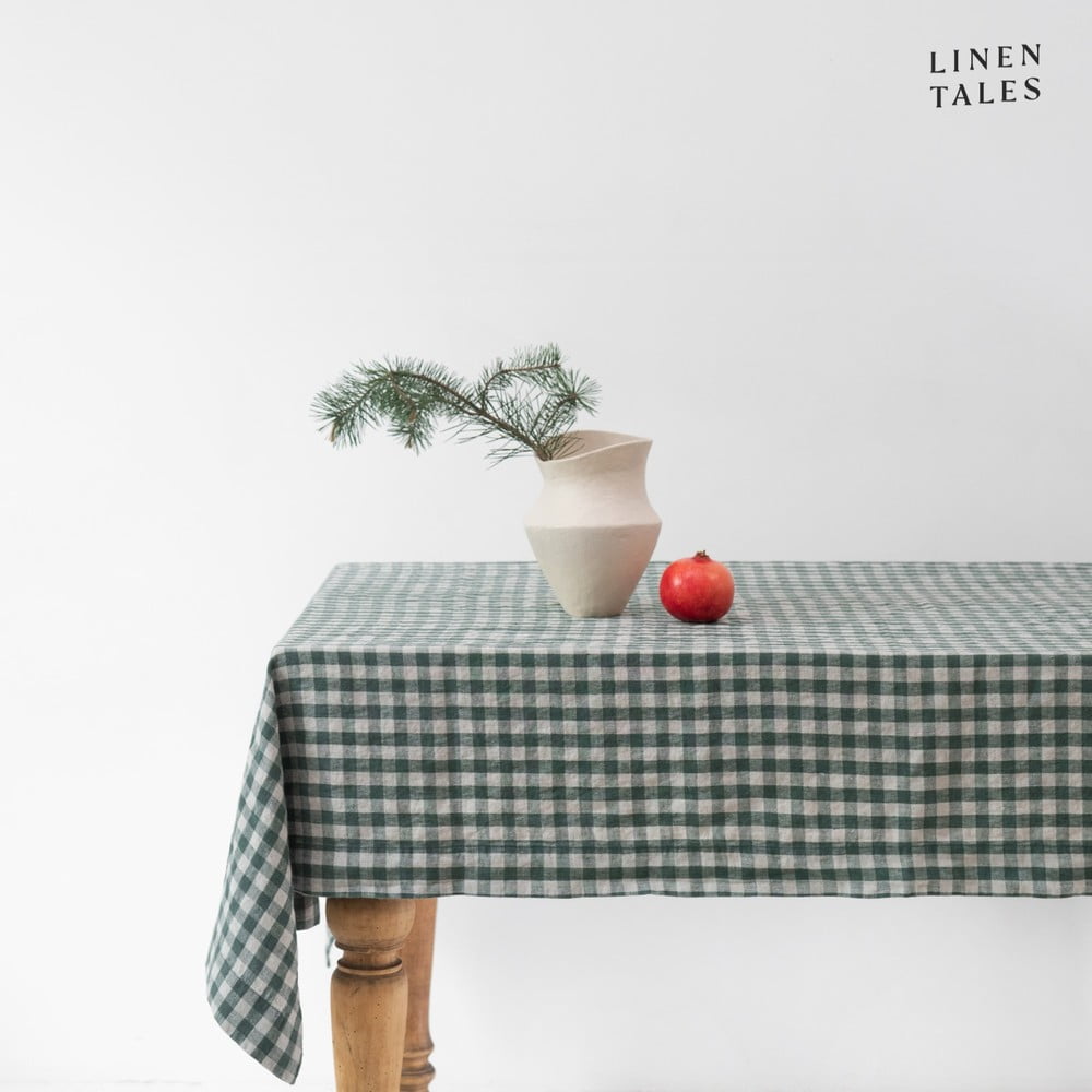 Len asztalterítő 140x250 cm Forest Green Gingham – Linen Tales