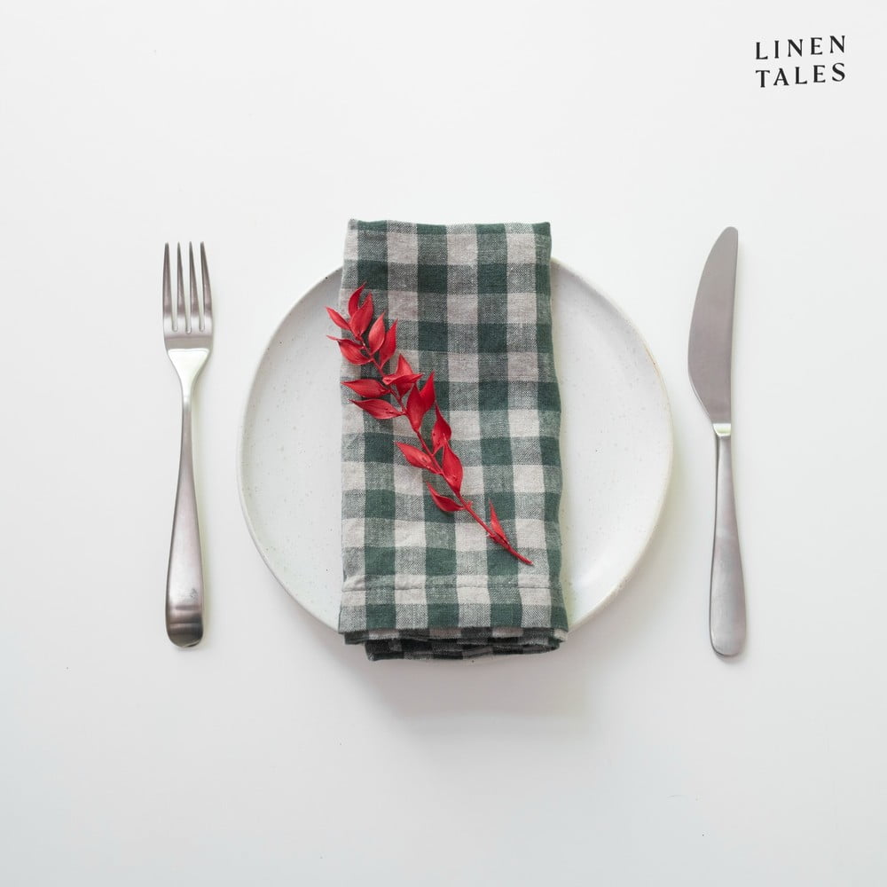 Len szalvéta szett 2 db-os 40x40 cm Forest Green Gingham – Linen Tales