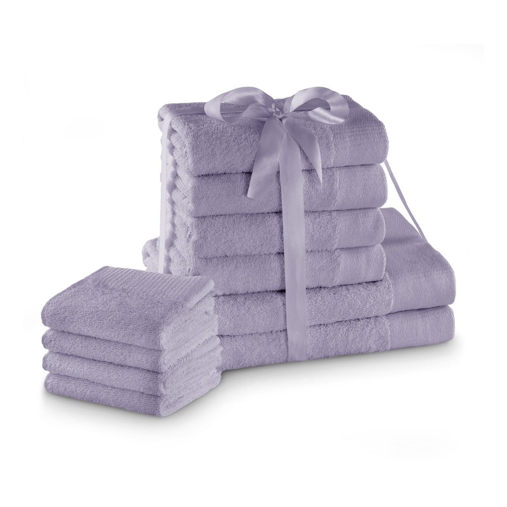 Levendula színű frottír pamut törölköző és fürdőlepedő készlet 10 db-os Amari – Restilo