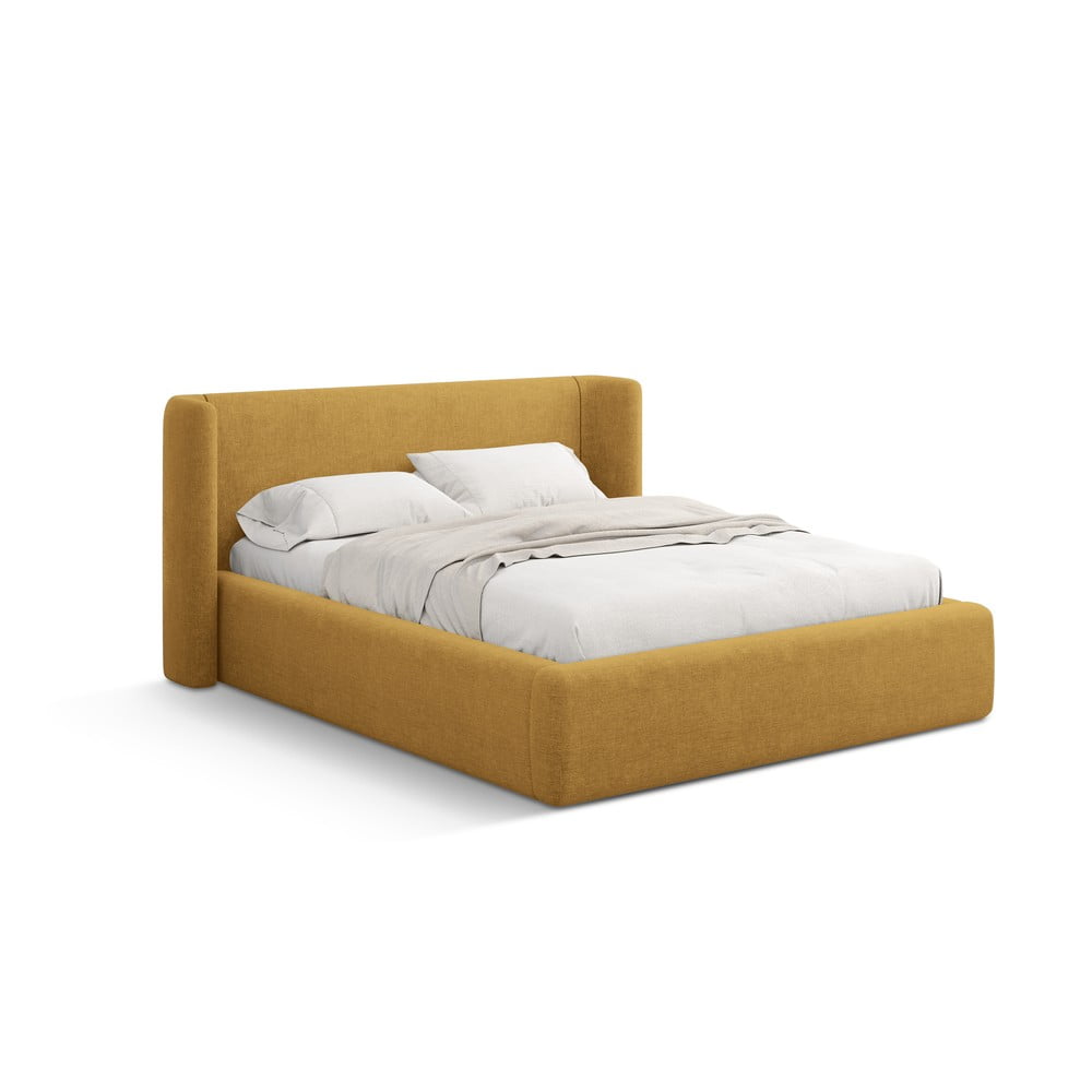 Mustársárga kárpitozott ágyneműtartós franciaágy ágyráccsal 180x200 cm Jason – Windsor & Co Sofas