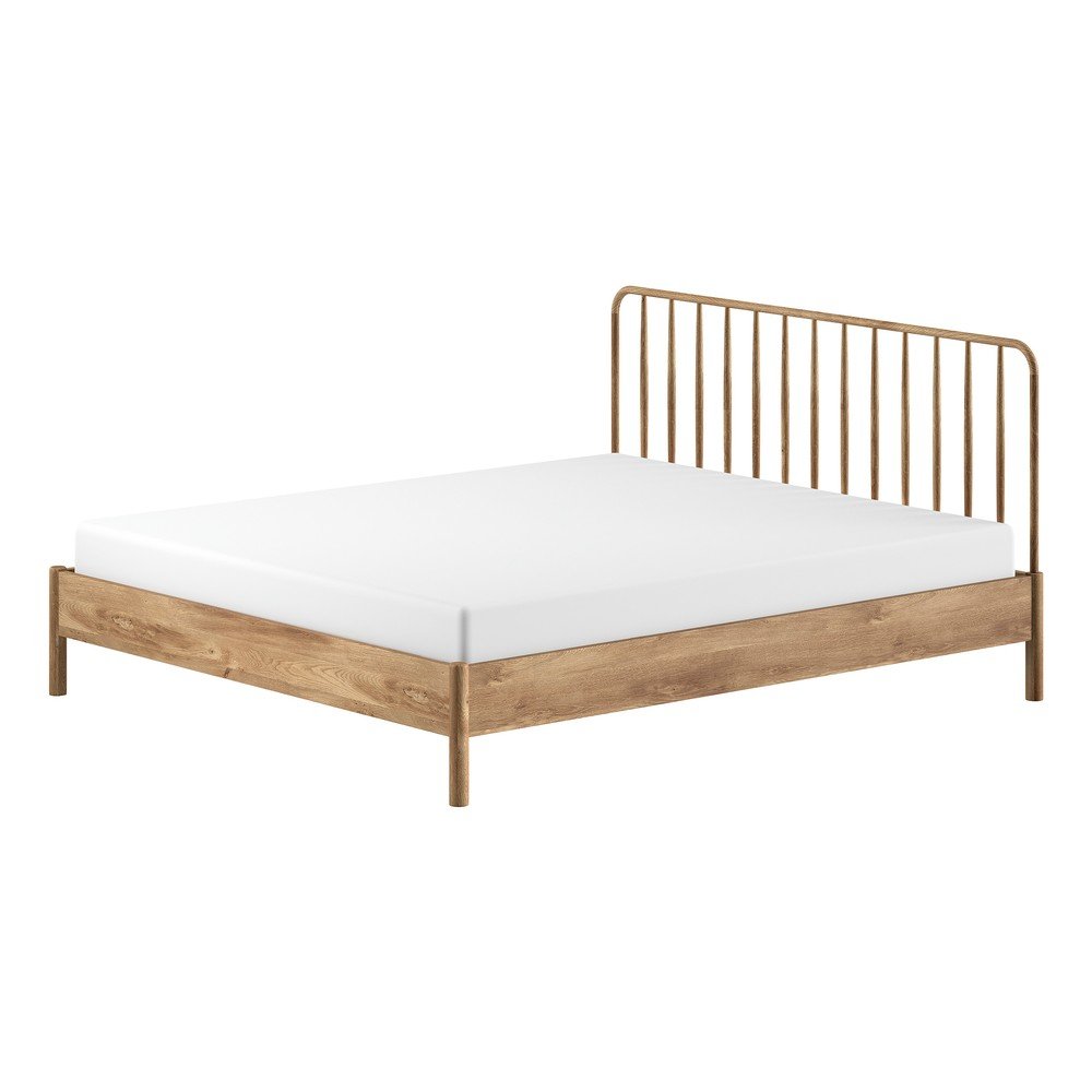 Natúr színű tölgyfa franciaágy ágyrács nélkül 180x200 cm Olive Spindle – Vipack