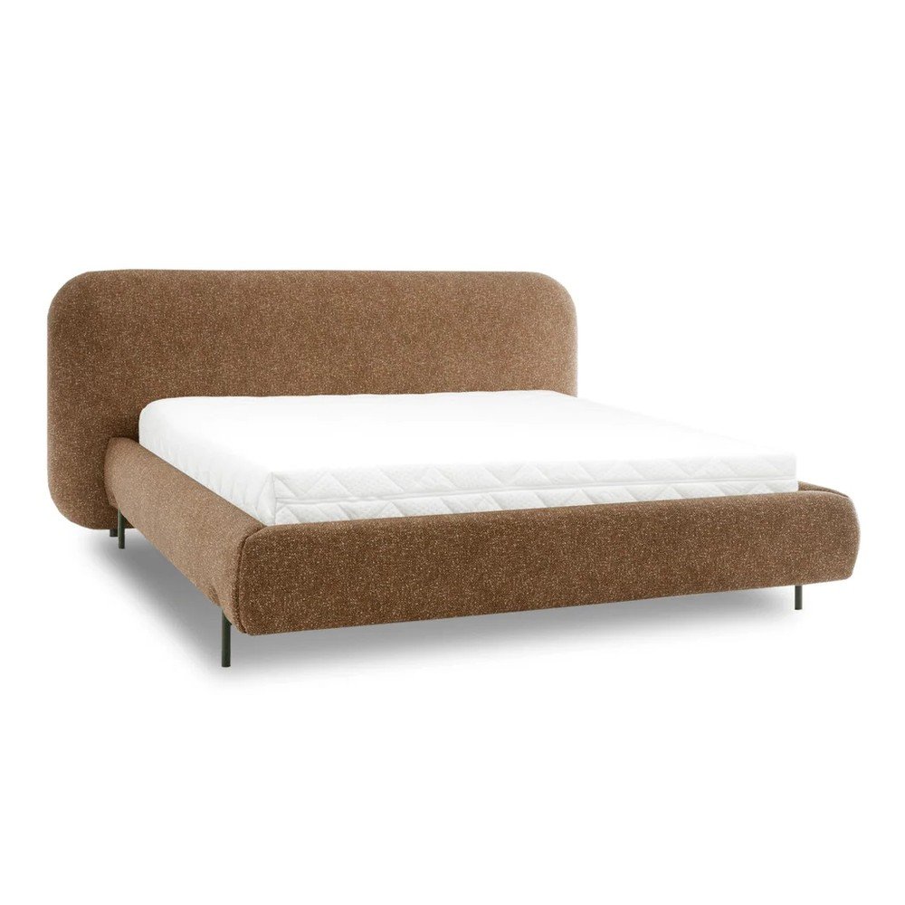 Okkersárga kárpitozott ágyneműtartós franciaágy ágyráccsal 160x200 cm Pointt – ELTAP