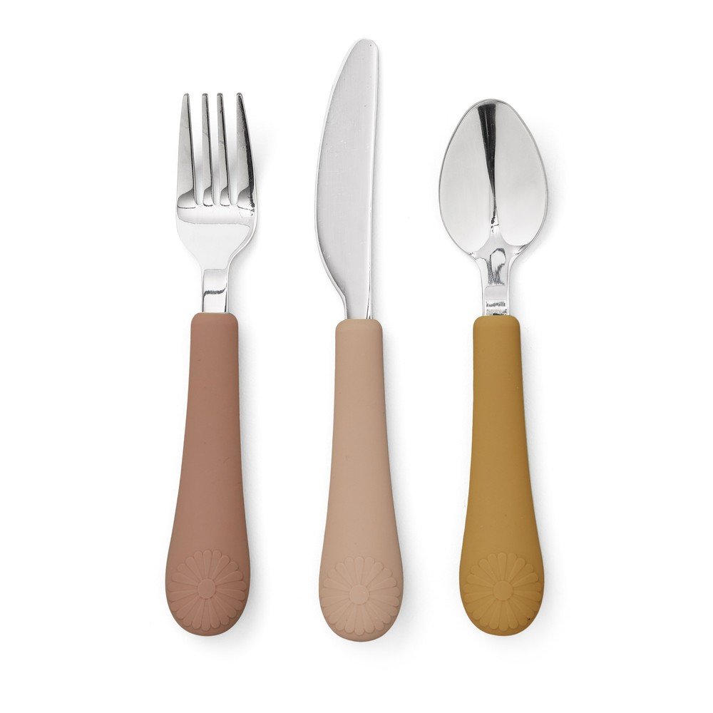 Okkersárga-terrakotta színű szilikon gyerek evőeszköz szett 3 db-os Tuscany Mix – Cam Cam Copenhagen