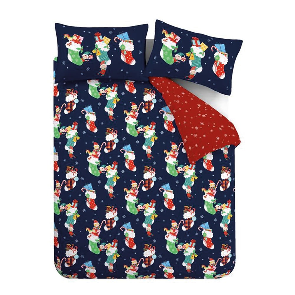 Piros-kék kétszemélyes gyerek ágyneműhuzat 200x200 cm Christmas Elves – Catherine Lansfield