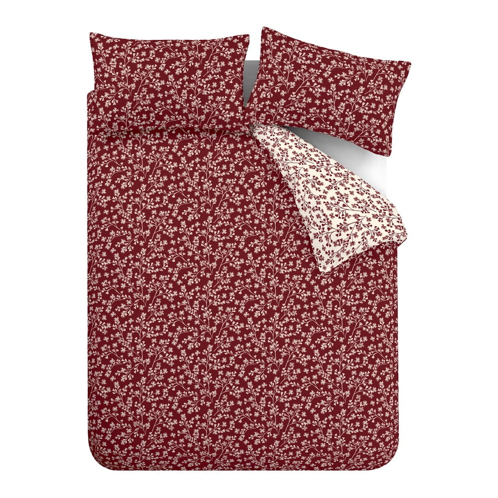 Piros kétszemélyes-hosszabbított flanel ágyneműhuzat 230x220 cm Grace Floral Leaf – Catherine Lansfield