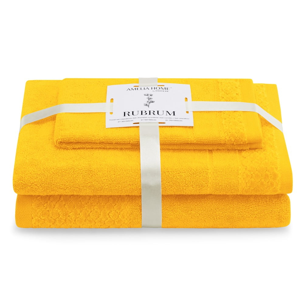 Sárga frottír pamut törölköző és fürdőlepedő készlet 3 db-os Rubrum – Restilo