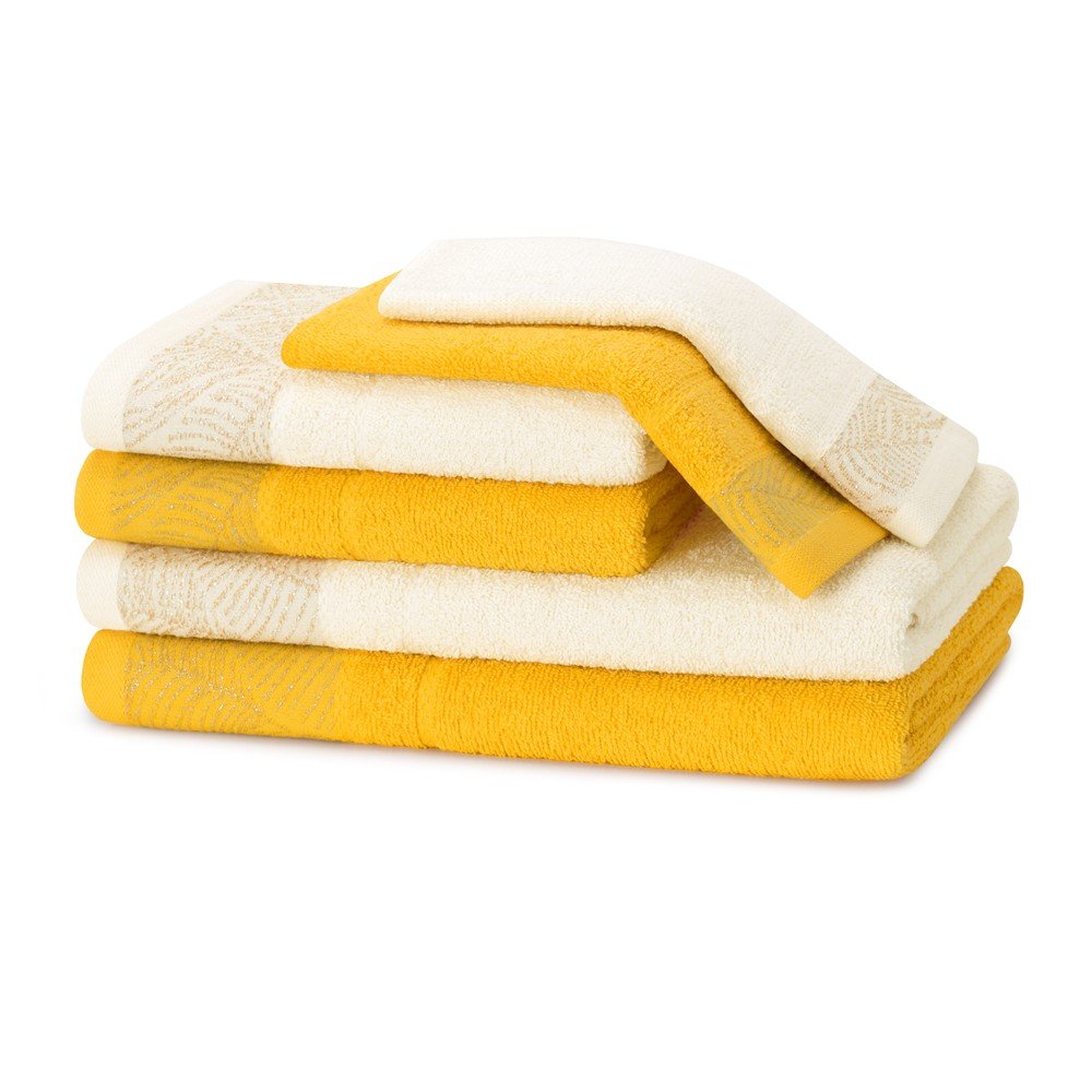 Sárga-krémszínű frottír pamut törölköző és fürdőlepedő készlet 6 db-os Bellis – Restilo
