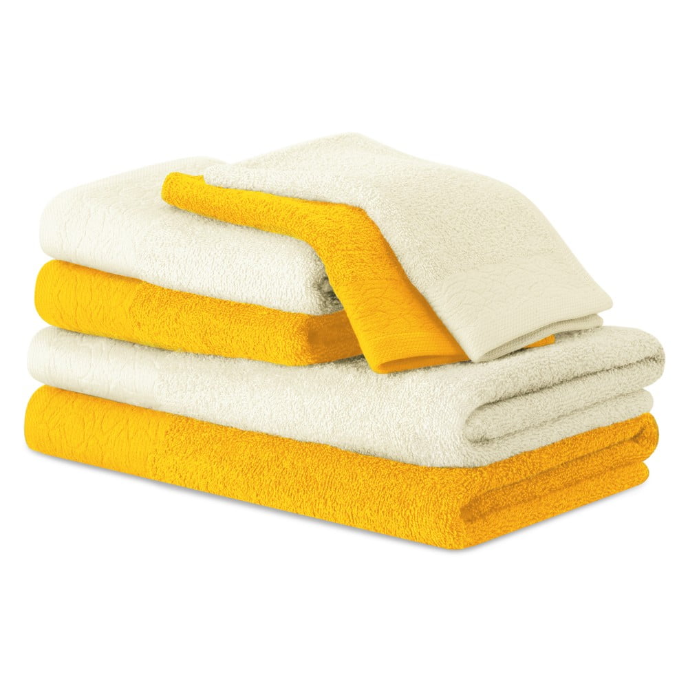 Sárga-krémszínű frottír pamut törölköző és fürdőlepedő készlet 6 db-os Flos – Restilo