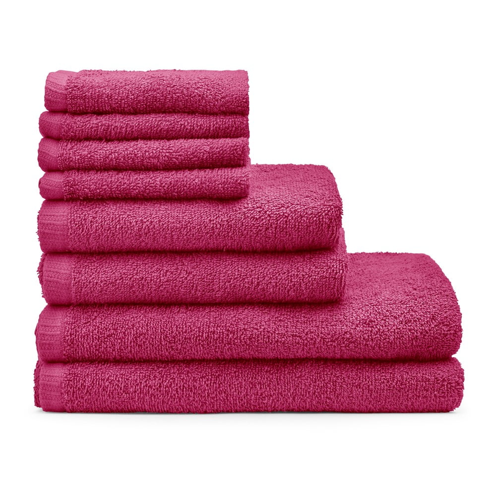 Sötét rózsaszín gyorsan száradó frottír pamut törölköző és fürdőlepedő készlet 8 db-os Quick Dry – Catherine Lansfield