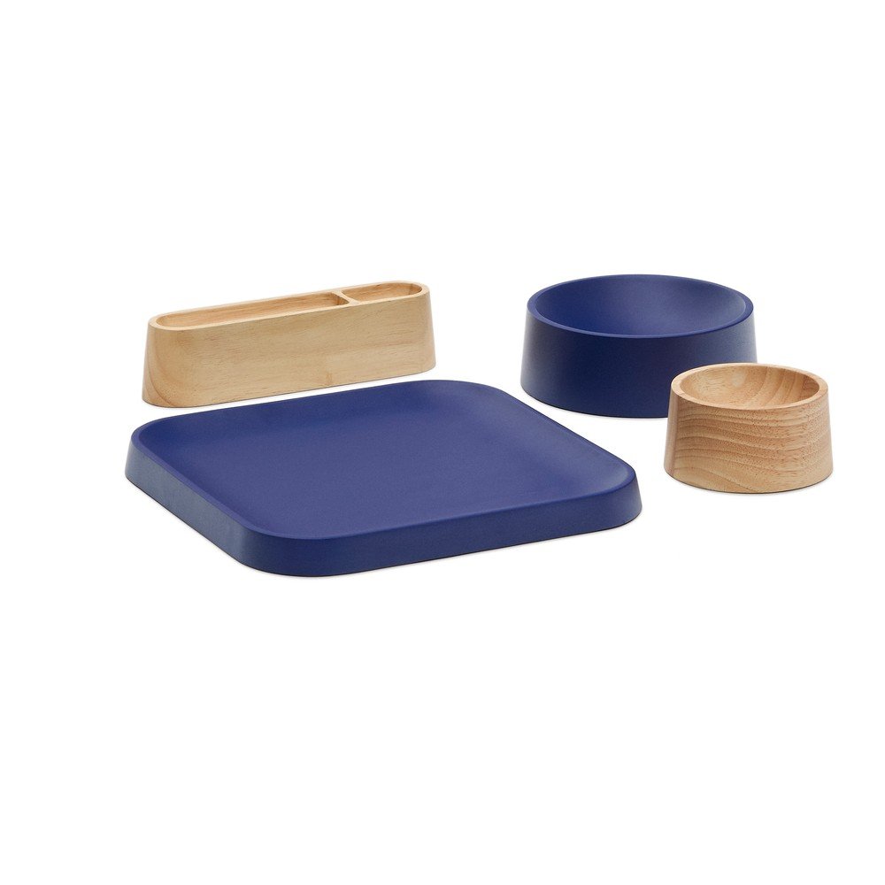 Sötétkék-natúr színű fa szervírozó tálka szett 4 db-os Bletz – Kave Home