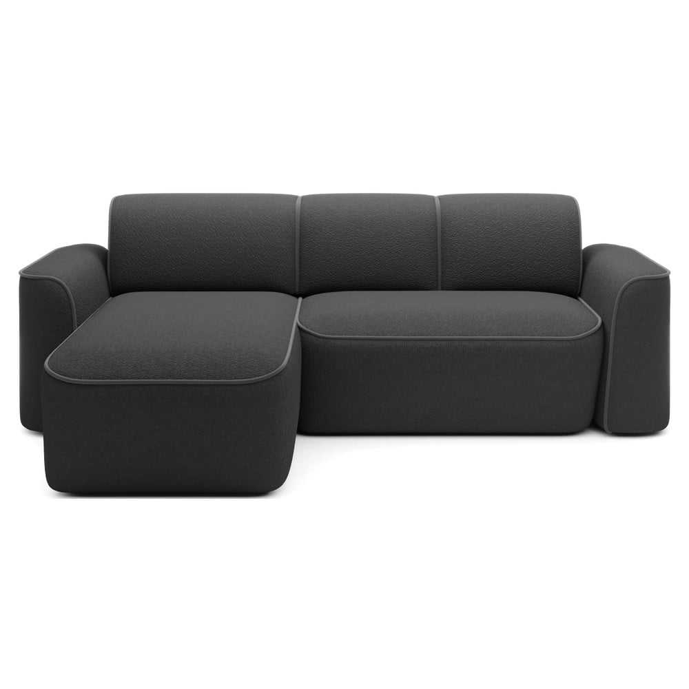 Sötétszürke buklé sarokkanapé (bal oldali-heverő résszel) Ume – ELTAP