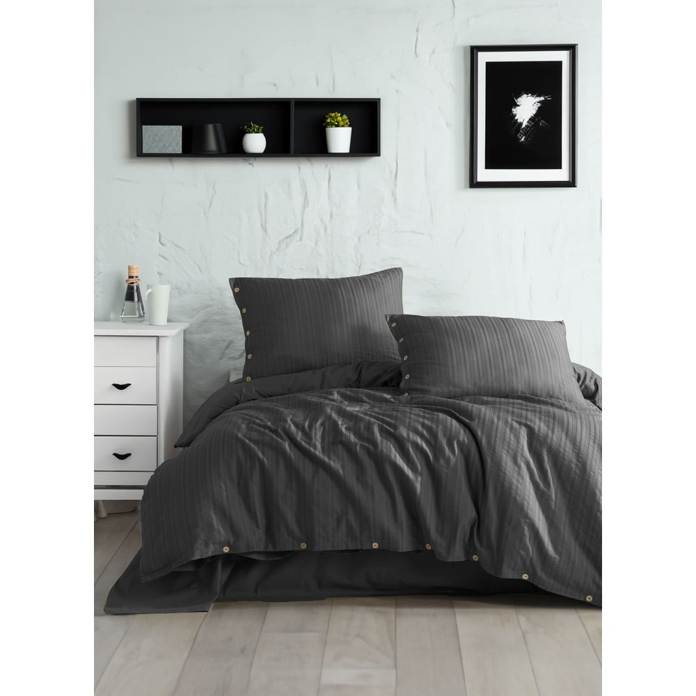 Sötétszürke egyszemélyes renforcé pamut ágyneműhuzat 140x200 cm Como Striped – Mila Home Luxury