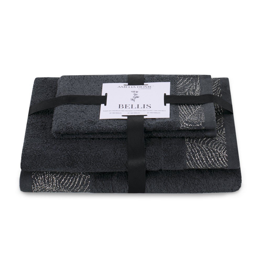 Sötétszürke frottír pamut törölköző és fürdőlepedő készlet 3 db-os Bellis – Restilo