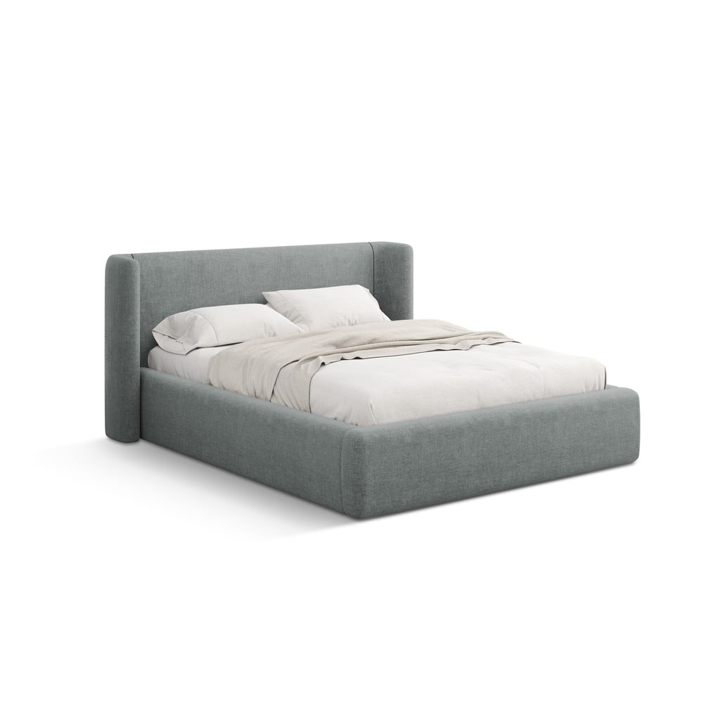 Sötétszürke kárpitozott ágyneműtartós franciaágy ágyráccsal 140x200 cm Jason – Windsor & Co Sofas