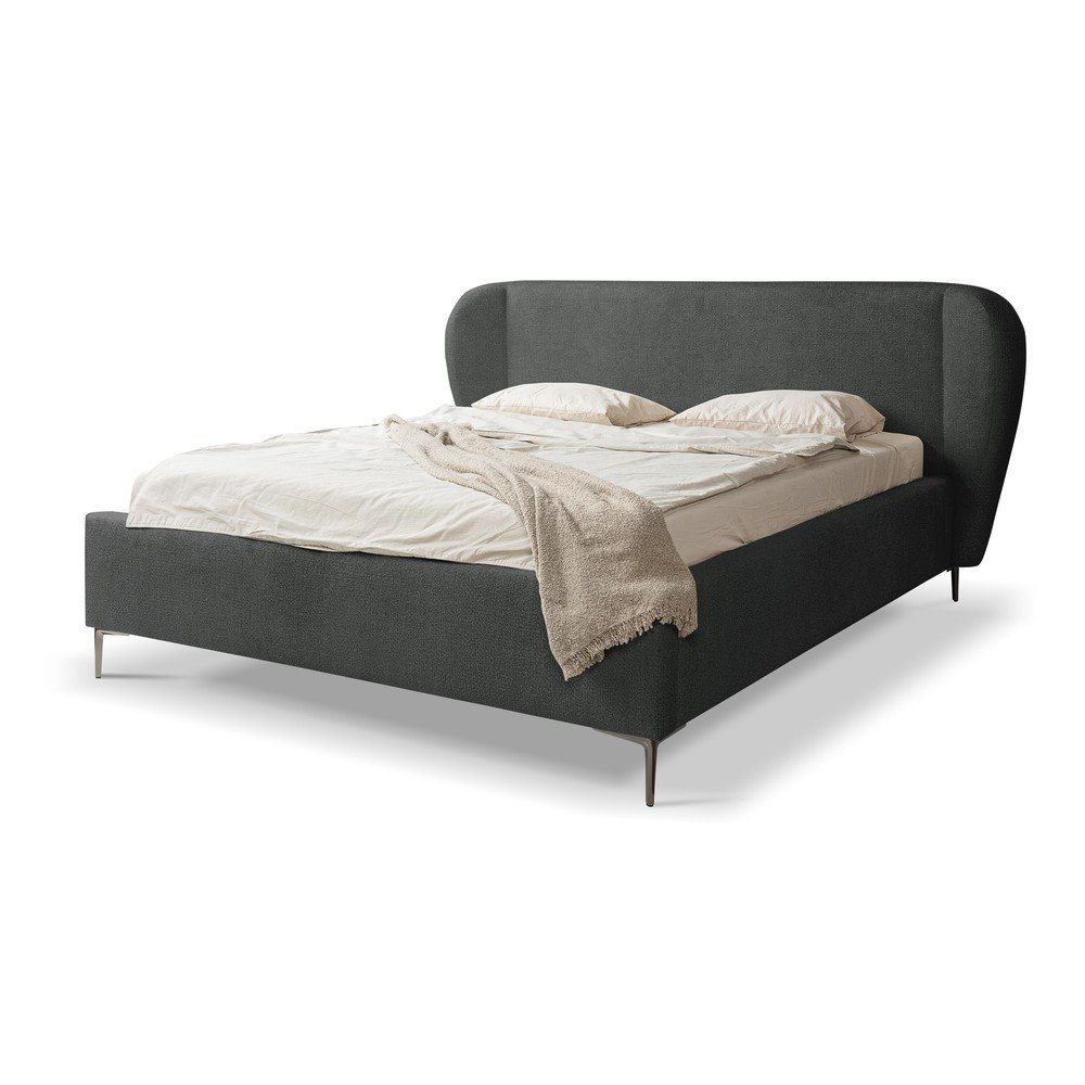 Sötétszürke kárpitozott franciaágy ágyráccsal 180x200 cm Makana – Makamii