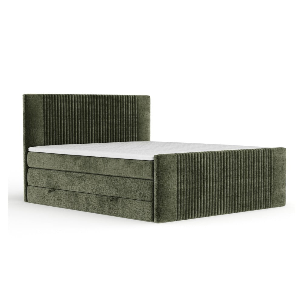 Sötétzöld ágyneműtartós boxspring ágy 180x200 cm Bergamo – Maison de Rêve