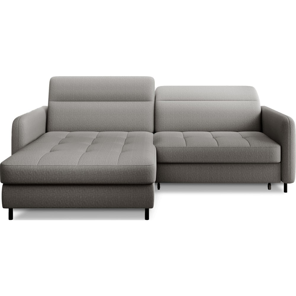 Szürke bársony kinyitható-tárolóhelyes sarokkanapé (bal oldali-heverő résszel) Gomsi – ELTAP
