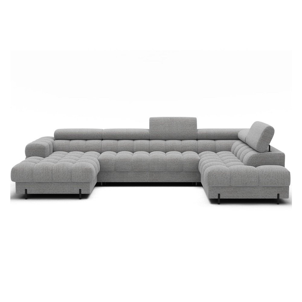 Szürke buklé kinyitható sarokkanapé (jobb oldali-U alakú) Feraria – ELTAP