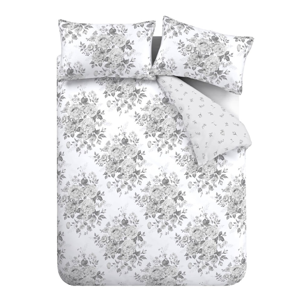 Szürke egyszemélyes ágyneműhuzat 135x200 cm Elinda Floral – Catherine Lansfield