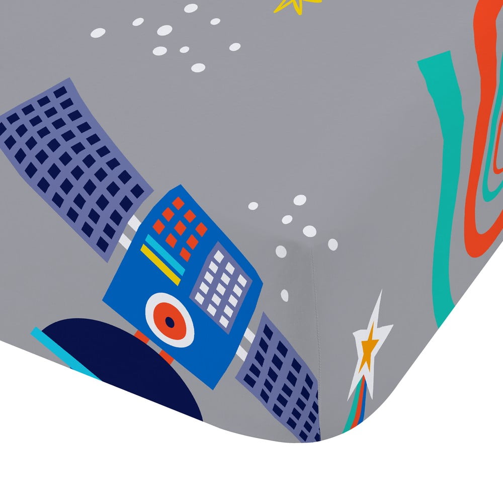 Szürke gumis kétszemélyes gyerek lepedő 135x190 cm Lost In Space – Catherine Lansfield