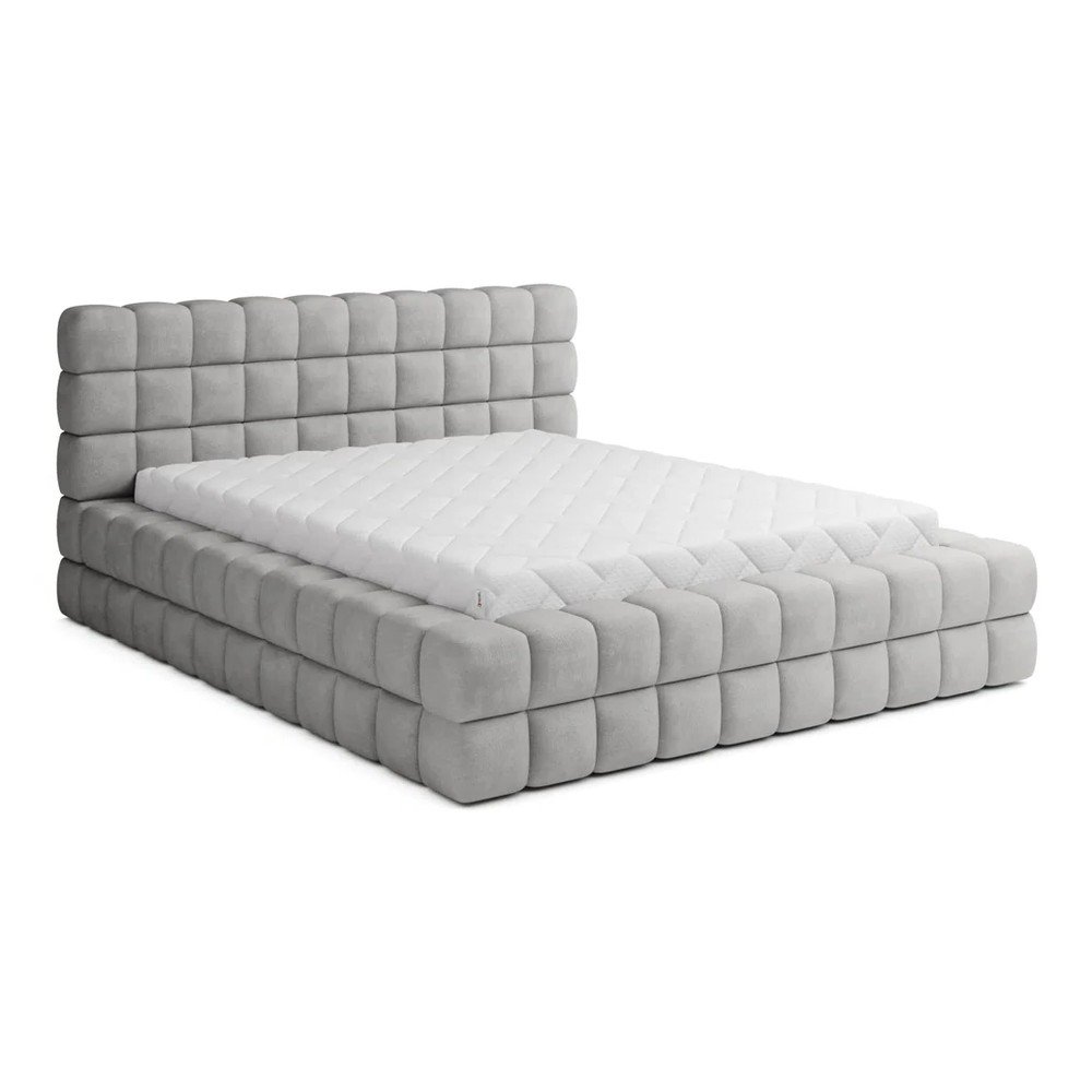 Szürke kárpitozott ágyneműtartós franciaágy ágyráccsal 180x200 cm Dizzle – ELTAP
