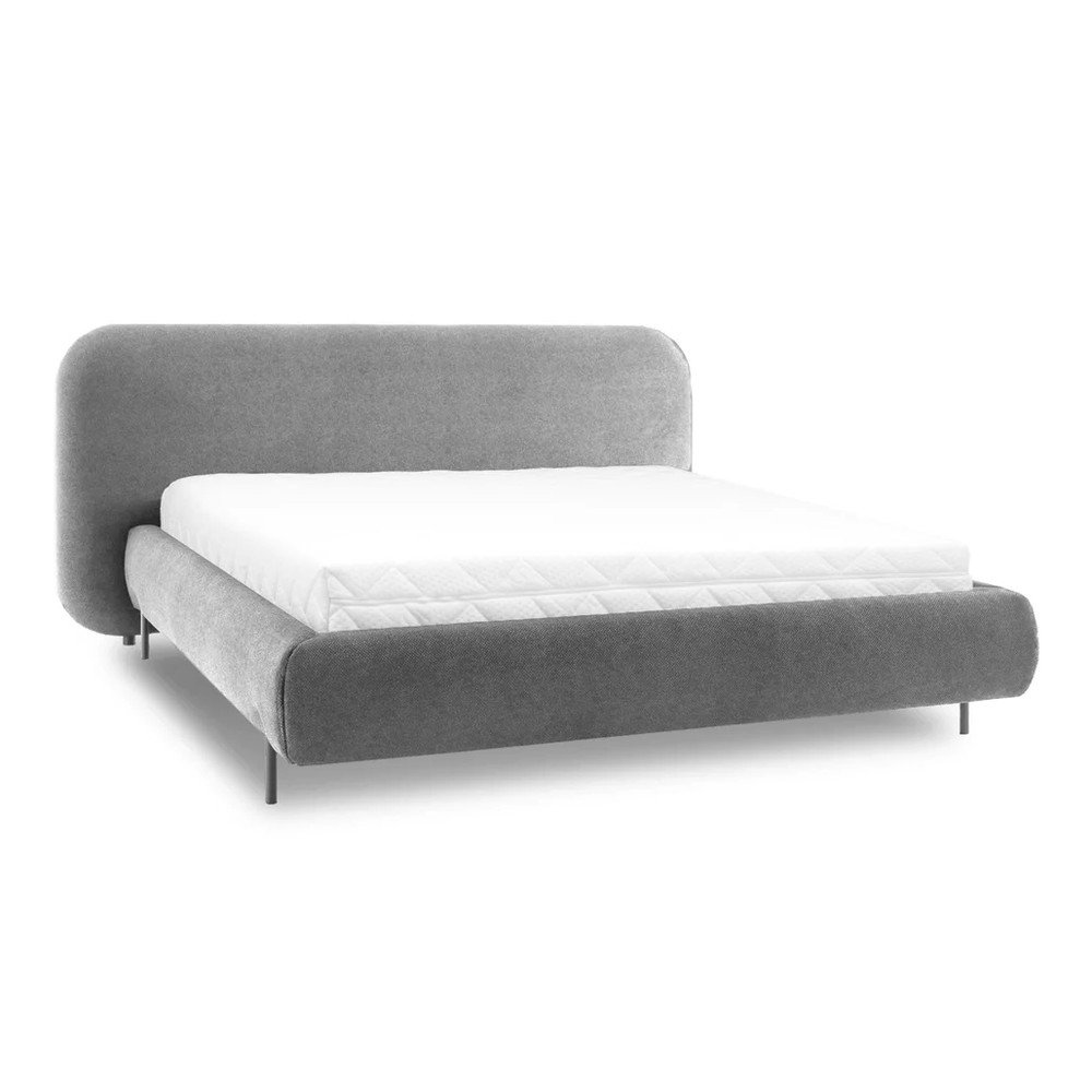 Szürke kárpitozott ágyneműtartós franciaágy ágyráccsal 180x200 cm Pointt – ELTAP