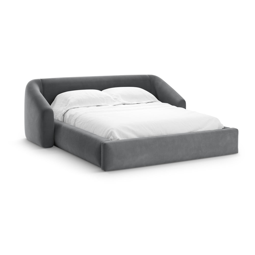 Szürke kárpitozott ágyneműtartós franciaágy ágyráccsal 200x200 cm Campi – Cosmopolitan Design