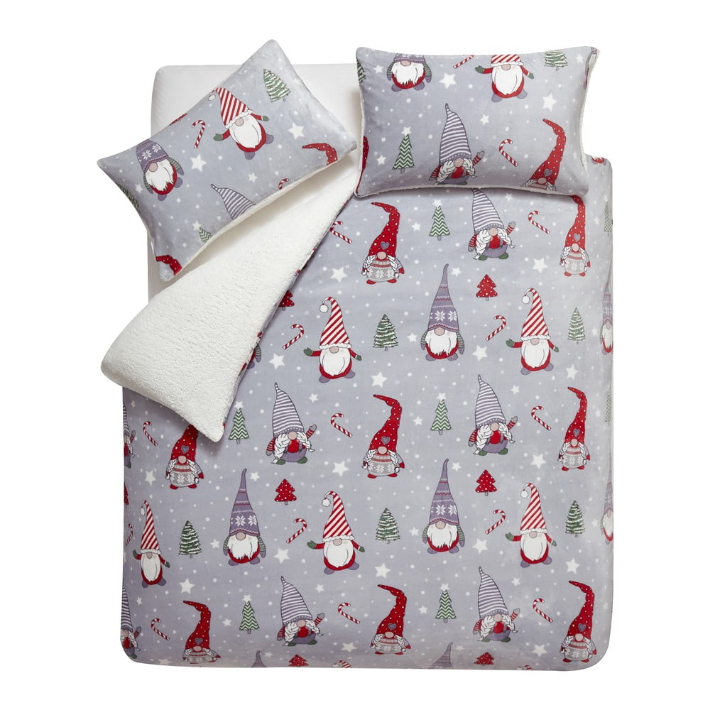 Szürke kétszemélyes-hosszabbított mikroplüss ágyneműhuzat 230x220 cm Festive Gnomes – Catherine Lansfield