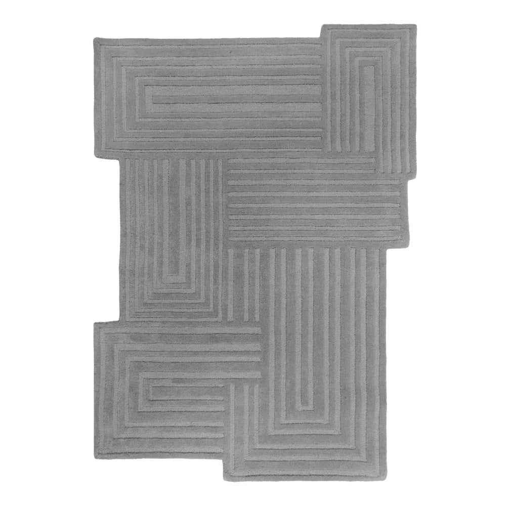 Szürke kézi szövésű gyapjú szőnyeg 120x170 cm Zen Rectangles – Flair Rugs